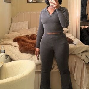 Grey ribbed pant set